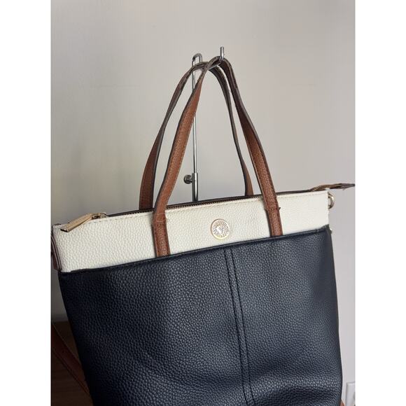 Anne Klein Shoulder Tote Crossbody White/ Navy Blue Faux Leather - Picture 2 of 6